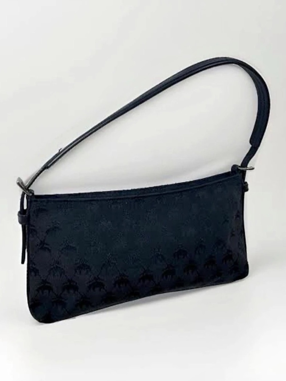 Brooks Brothers Black Monogram Jacquard Shoulder Bag Logo Baguette Purse